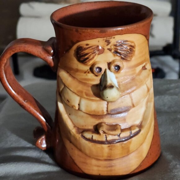 Rustic Vintage Pottery Mug with Big Mouth Face - Picture 1 of 9